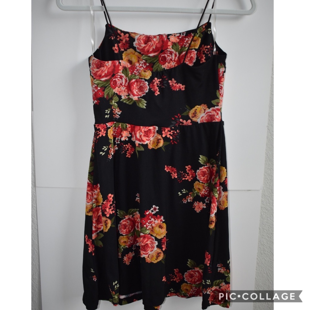 Black and Rose Floral Mini Dress